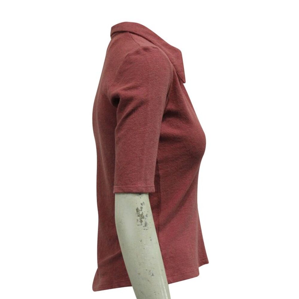 Albus Lumen Point Collar Polo Shirt in Red Linen - Picture 2 of 5
